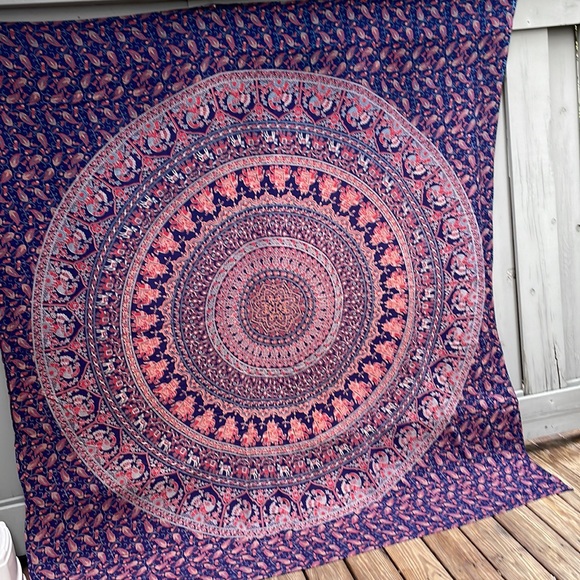 Wall Tapestry Bohemian Blue Red Orange Geometric Pattern 76 x 86 - Picture 2 of 5